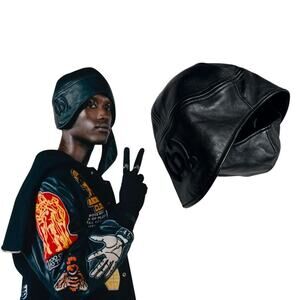 RARE leather fur trim helmut trapper hat